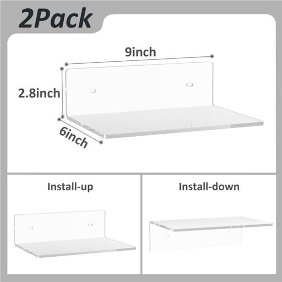 9 Inch Clear Wall Shelf, Acrylic Small Floating Shelf for Wall, Home Wall Home - Picture 3 of 6